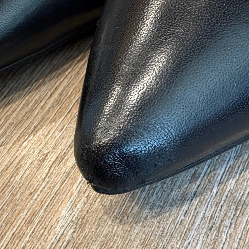 Seychelles Black Leather Pointed Slingback Flats with Snake-Print Strap 8.5 - Picture 5 of 5